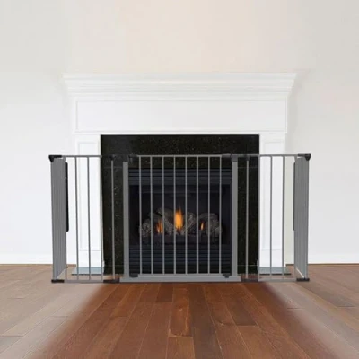 Image of Safetots Multi Panel Fire Surround, 51cm Deep x 164cm Wide, Grey, 70cm Tall, Child and Pet Safety, Baby Toddler Guard, Safety Barrier for Fireplaces, Easy Installation