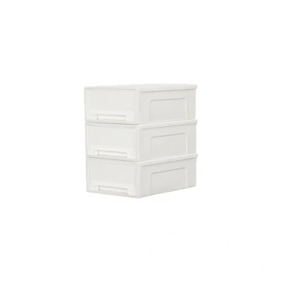 Image of Cetomo 5L*3 Compact Stacking Storage Drawer, Plastic Drawer Organizer with White Doors for Undersink, Kitchen, Pantry, Desk, and Home De Clutter, Store Shoes Craft Supplies, 3 Pack,