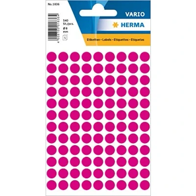 Image of HERMA Dot Stickers Pink, 540 Labels, Ø 8 mm, 108 Labels per Sheet, Self Adhesive Round Colour Stickers, Blank Marking Dots, Sticky Circle for Color Coding Calendar