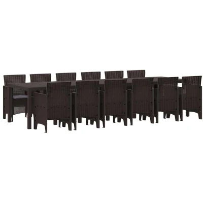 Image of vidaXL 13 Piece Garden Dining Set with Cushions Brown Poly Rattan