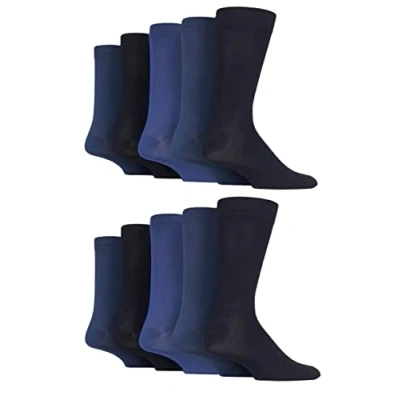 Image of SockShop Mens Plain, Striped and Patterned Bamboo Socks Pack of 10 Blues Plain 7 11