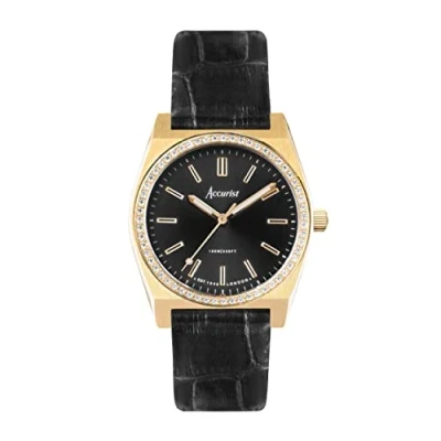 Image of Accurist Ladies Origin 32mm Quartz Watch in Black with Analogue Display, and Leather Strap 70014