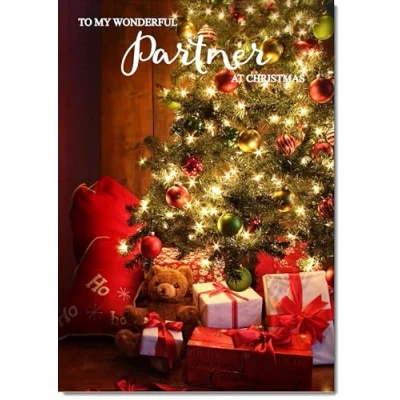 Image of doodlecards Partner Christmas Card Teddy by Tree Large A4 Size for with Plain Envelope