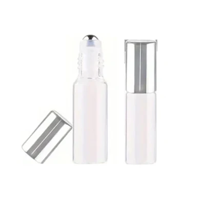 Image of CMJ™ 2 x 5ml Clear Roll on Glass Bottles Oil Metal Roller Ball Empty SILVER Lid UK Seller