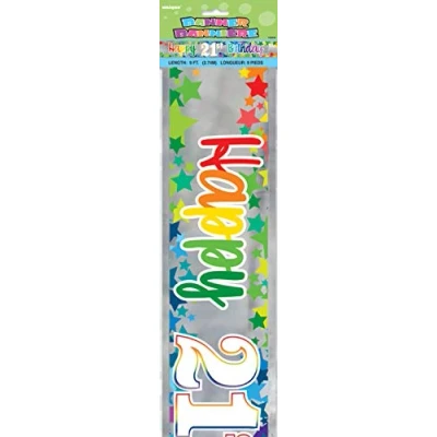 Image of Unique Party 55892 9ft Foil Rainbow Stars Happy 21st Birthday Banner