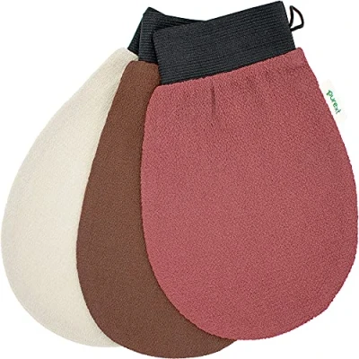 Image of PureXT 3 Exfoliating Gloves Kessa Hammam Body Scrubber Fake Tan Remover Exfoliator Mitts (Mixed)