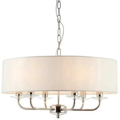 Image of Nixon 6 Light Multi Arm Ceiling Pendant Nickel Plate, White Silk Effect, E14