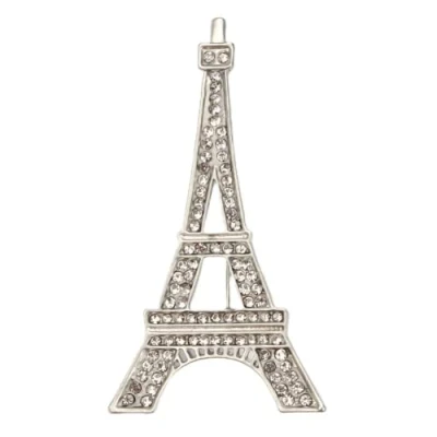 Image of Paris Eiffel Tower Rhines Crystal Pin Brooch Necklace Pendant Jewelry (Silver)