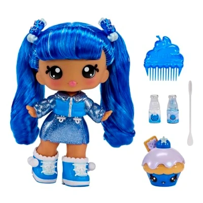 Image of Yummiland Large Doll and Num Nom Lipgloss Pet Rory Blueberry Goodie Scented Character with DIY Kit Suitable for Kids Ages 4+