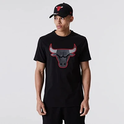Image of New Era Chicago Bulls Black NBA Outline Logo T Shirt