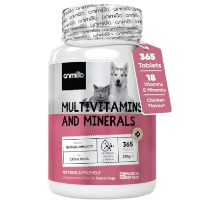 Image of Multivitamins for Dogs &amp; Cats With 18 Vitamins Minerals 365 Chicken Flavoured Tablets Dog and Supplements Natural Immunity, Skin, Coat, Muscles Joints All Ages