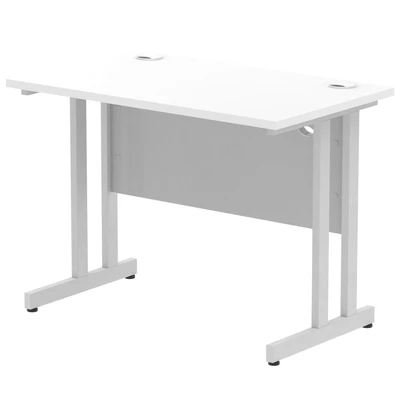 Image of Impulse 1000 x 600mm Straight Desk White Top Silver Cantilever Leg MI002195