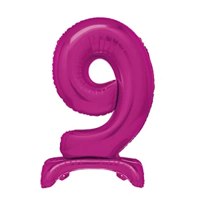 Image of Unique 12879 Giant Standing Foil Number 9 Balloon 76 cm Hot Pink