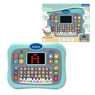 Image of Lexibook, Educational Tablet, Bilingual ENGLISH/GERMAN, Talking Tablet with Screen to Learn the Alphabet, Numbers, and Animals, Piano Interactive Quiz Modes, Blue, JCPAD007i3