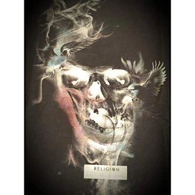 Image of RELIGION Men&#039;s Black Smoke Skull Print T Shirt (Large)