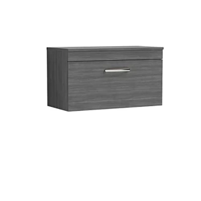 Image of Nuie Modern Bathroom Wall Hung Single Soft Close Drawer Vanity Worktop Unit Suitable For Vessel Basin, 800mm, Anthracite, Manufactured Wood