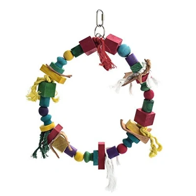 Image of Parrot ESSENTIALS Colourful Rope Swing with Wooden Blocks Round Perch for Parrots, Large Conures and More Toy Nest Encourages Foot Exercise Hanging