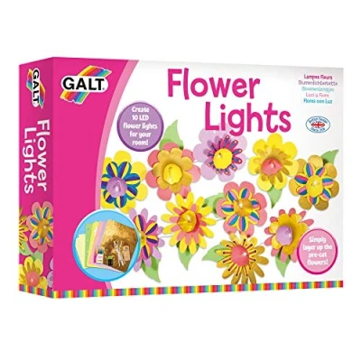 Image of Galt Flower Lights Creative Cases Childrens Arts &amp; Crafts Set, Floral LED Fairy Craft Kit for Kids With Batteries, Colouring Pens, Guide Pre cut Paper Flowers Ages 7 Years Plus