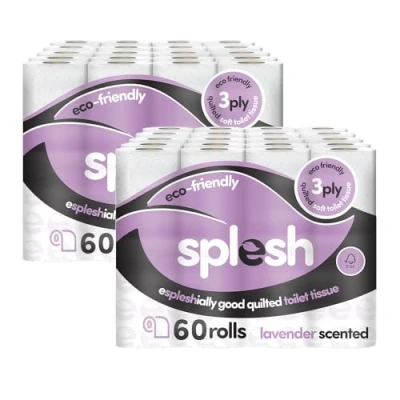 Image of Splesh by Cusheen 3 ply Toilet Roll Lavender Fragrance (120 Pack) Soft, Quilted Bulk Rolls, Tissue and Loo Rolls Eco Friendly Paper Sustainably Crafted in The UK