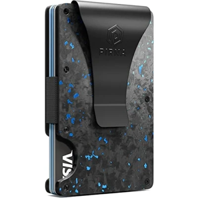 Image of Slim RFID Blocking Minimalist Card Wallet for Men, Thin Front Pocket with Money Clip, Real Forged Carbon Wallets Men in UK Gift Box Blue Forded