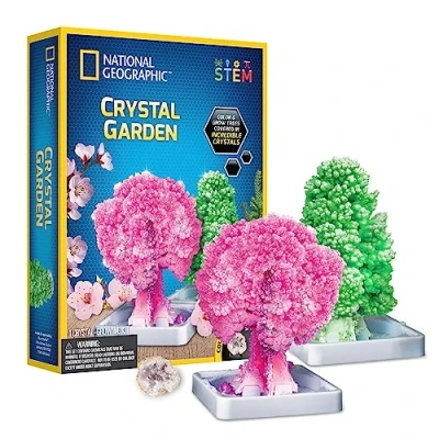 Image of National Geographic Crystal Garden Growing Kit for Kids Educational Science Kits Age 8+ Grow Genuine Rose Quartz Covered Trees STEM Gifts Year Old Boys and Girls