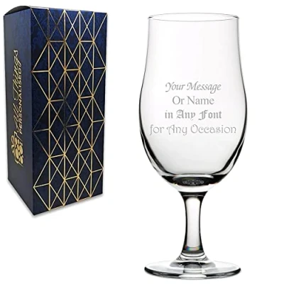Image of Personalised Engraved 20oz Keg Stemmed Pint Cider Glass, Personalise with Any Message, Gift Box Included, Choose from a Variety of Fonts, Laser