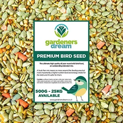 Image of GardenersDream Premium Wild Bird Food No Mess Garden Birds Feed Mix Contains Berry Suet Pellets, Sunflower Hearts and Kibbled Peanuts Enhanced Seed Mixture High Energy Balanced Recipe (10KG)