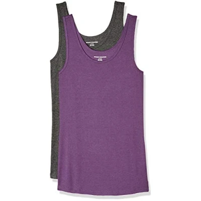 Image of Amazon Essentials Women&#039;s Slim fit Tank, Pack of 2, Charcoal Heather/Dark Purple, M
