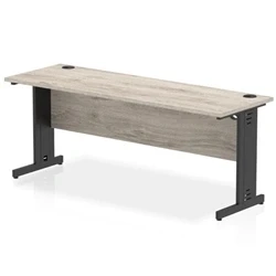 Image of Impulse 1800x600mm Straight Desk Grey Oak Top Black Cable Managed Leg