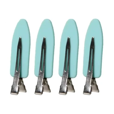 Image of BACKSTAGE PRO. NO BEND CREASE HAIR CLIPS, PROFESSIONAL STYLING TOOL (CYAN BLUE 4 PACK) MADE FROM RUBBER.