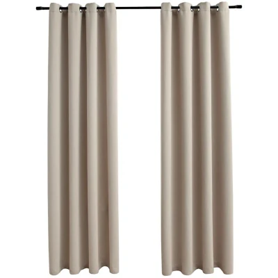Image of vidaXL Blackout Curtains with Metal Rings 2 pcs Beige 140x175 cm