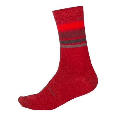 Image of Endura Men&#039;s BaaBaa Merino Stripe Socks, Pomegranate, L XL