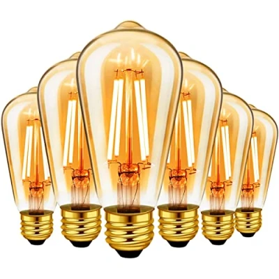 Image of LVWIT LED Filament ST64 E27 Bulb (Fat lamp Cap) 6.5W is Equivalent to 53W, 685 lumens, and Warm White Light 2500K. Retro Bulb, Non Adjustable 6 Piece Set