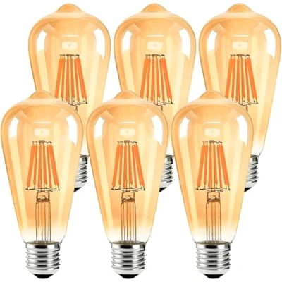 Image of Nottac E27 Edison Screw Bulb, ST64 Vintage Filament Light 4W 430LM (Equivalent to 40W), 2200K Warm White, Retro Amber Glass, Non dimmable, Pack of 6
