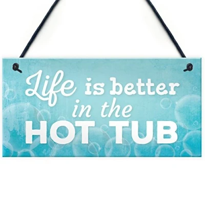 Image of RED OCEAN Novelty Hot Tub Sign Garden Decor Hanging Wall Shed Outdoor Plaque Party Pool Summer