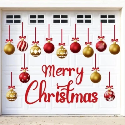 Image of KAHEIGN 31Pcs Christmas Garage Door Magnets, 19CM Merry Magnet Sticker with 13Pcs Balls and Hanging Bows for Xmas Holiday Refrigerator Car Decoration (Gold Red)