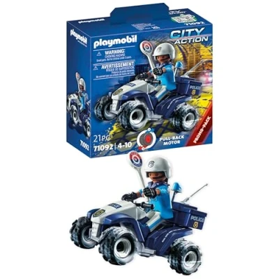 Image of PLAYMOBIL City Action 71092 Police Quad with Pullback Motor, Toy for Children Ages 4+