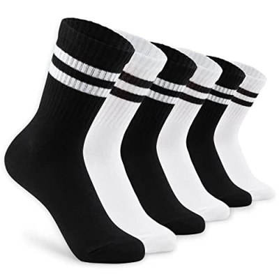 Image of CityComfort Socks Women Multipack of Stretchy Breathable Calf Length Crew and Teens Sports Retro Vintage Style Ankle (Black/White, 4 7 UK)