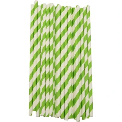 Image of Stylish Lime Green Striped Paper Straws Perfect for Birthday Parties &amp; Everyday Use 40ct