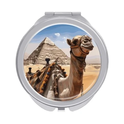 Image of Dwrepo Travel Makeup Mirror Pyramid Camel Vanity Portable Small Cosmetic 2 Sided 2X/1X Magnifying Pocket Compact Folding Handheld for Women Office