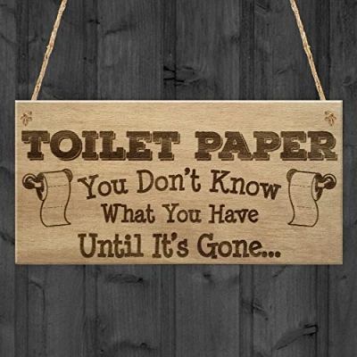 Image of RED OCEAN Toilet Paper Gone Funny Bathroom Friend Hanging Plaque Home Gift Sign