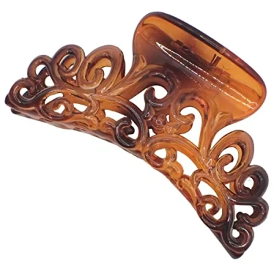 Image of Topkids Accessories 9cm Black or Brown Tort Hair Claw Clip, Detailed for Women &amp; Girls, Thick Claw, Clips Clips, Medium Clamps Claws (Tort Filigree)