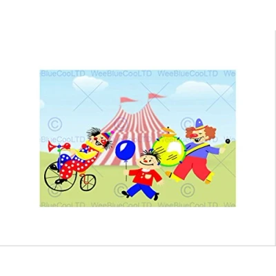 Image of Wee Blue Coo Nursery Circus Clown Tent Big Top Funny Bike Kids Bedroom Wall Art Print