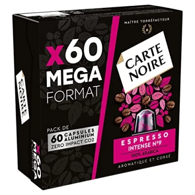 Image of Carte Noire, Espresso Intense, Nespresso Compatible Aluminium Capsules, 1 Pack of 60 Coffee Pods, 100% Arabica, Dried Fruit and Chocolate Notes, Intensity 9/10, Rich Lasting Taste