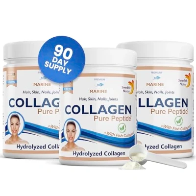 Image of Swedish Nutra Powder Marine Collagen 3 Pack sof 300g, 90 Day Supply Minimize Fine Lines, Wrinkles &amp; Improve Skin Elasticity