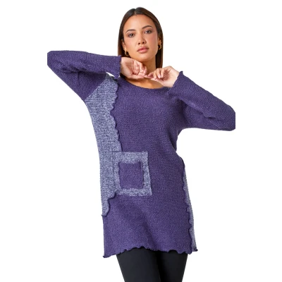 Image of Roman Womens Textured Pocket Detail Longline Jumper Purple Size 10 UK