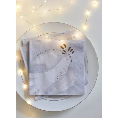 Image of Talking Tables 20 x Disposable Christmas Paper Napkins, Recyclable, Enchanting Mistletoe White Themed Xmas Serviettes, Year Around Use, Decoupage, Catering, Patterned Napkin