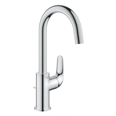 Image of GROHE Swift QuickFix Basin Mixer with Pop Up Waste Set (L size 331 mm, Swivel Spout, 28mm Ceramic Cartridge Energy and Water Saving, Tails 3/8 Inch, Easy to fit QuickTool), Chrome, 24330001