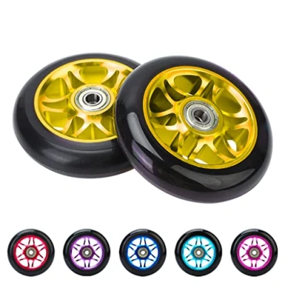 Image of Stunt Scooter Wheels 100mm Pair Pro Alloy Core ABEC9 Bearings (Gem: Gold/Black, 2 Wheels)