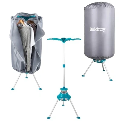 Image of Beldray Heated Clothes Airer Pod Hot Air Indoor Dryer With Cover, Quick Drying Time, Holds Up To 10kg, 6 Arms For Hangers, Heat Settings, Reduce Creases 900/1000W, LA041258